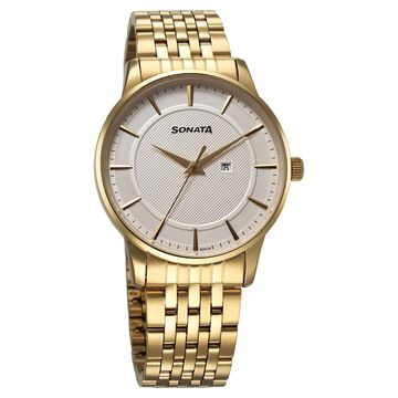Sonata Wedding Quartz Analog Off White Dial Stainless Steel Strap Watch For Men