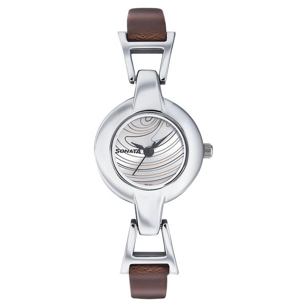 Sonata Quartz Analog Silver Dial Leather Strap Watch for Women - image number 0