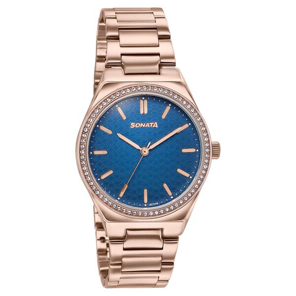 Sonata Jashn Quartz Analog Blue Dial Rose Gold Metal Strap Watch For Women - image number 1