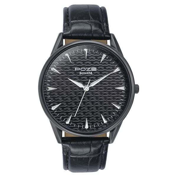 Sonata Poze Quartz Analog Black Dial Black Color Leather Strap Watch For Men - image number 1