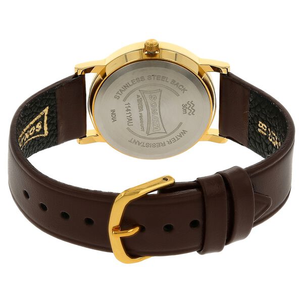 Sonata Quartz Analog with Day and Date Champagne Dial Leather Strap Watch for Men - image number 3