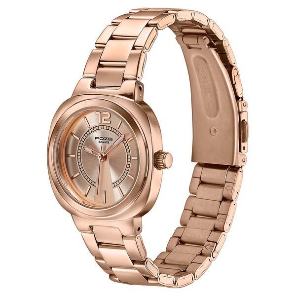 Poze By Sonata Quartz Analog Pink Dial Rose Gold Plated Stainless Steel Strap Watch For Women - image number 4