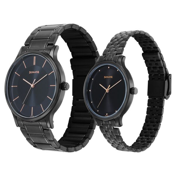 Sonata Pair Quartz Analog Black Dial Stainless Steel Strap Watch for Couple - image number 1