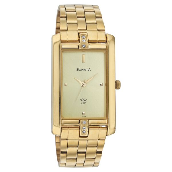Sonata Quartz Analog Champagne Dial Strap Watch for Men - image number 0