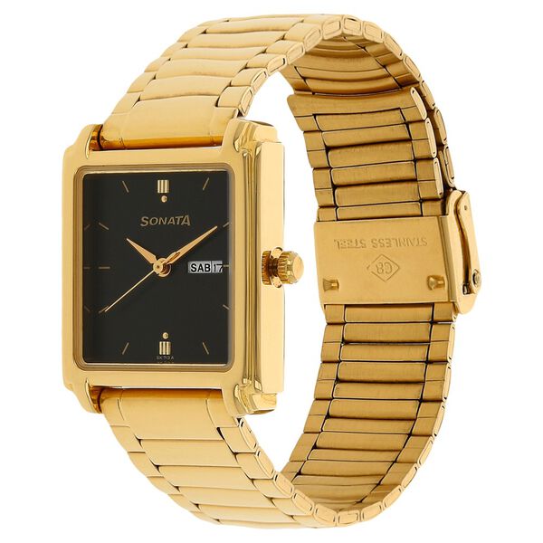 Sonata Quartz Analog with Day and Date Black Dial Stainless Steel Strap Watch for Men - image number 1