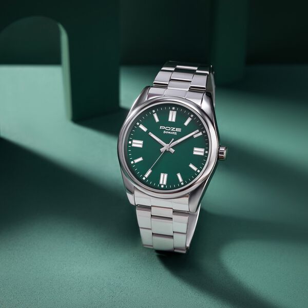 Sonata Poze Quartz Analog Green Dial Metal Strap Watch for Men - image number 0