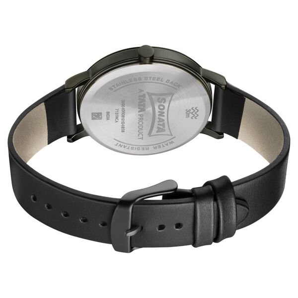 Sonata Quartz Analog with Date Grey Dial Leather Strap Watch for Men - image number 3