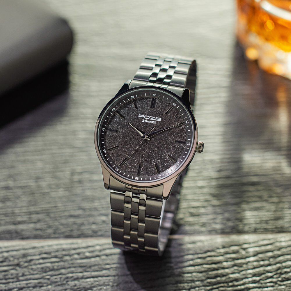 Sonata Poze Quartz Analog Black Round Dial Black Stainless Steel Strap Watch For Men-picture-12