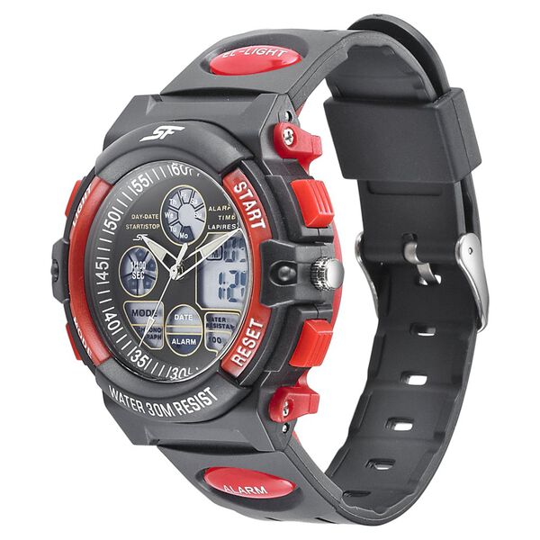 SF Quartz Analog Digital Black Dial PU Strap Watch for Men - image number 1