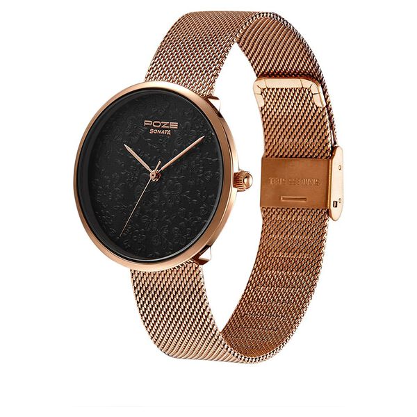 Poze by Sonata Quartz Analog Black Dial Stainless Steel Strap Watch for Women - image number 2