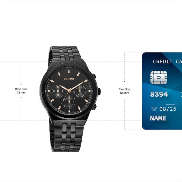 Sonata Eternia Quartz Multifunction Black Dial Metal Strap Watch For Men - image number 3