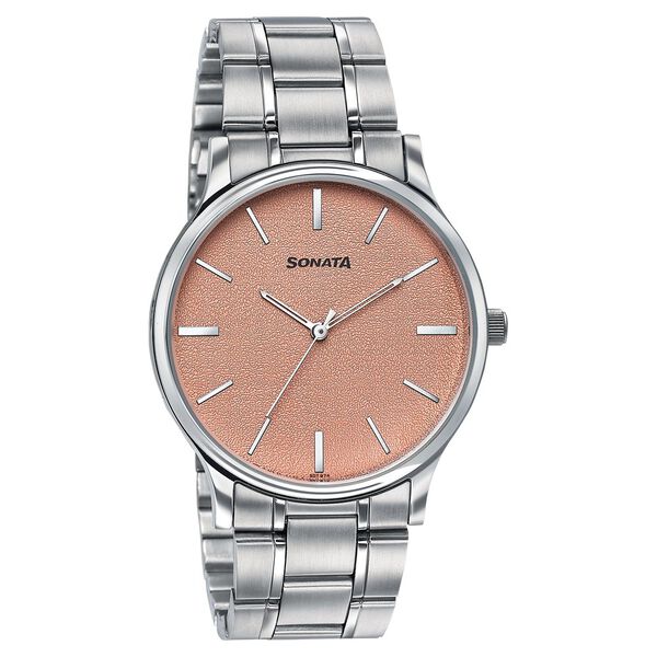 Sonata Aspire Quartz Analog Brown Dial Silver Stainless Steel Strap Watch For Men - image number 1