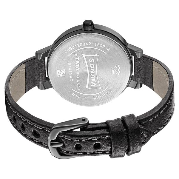 Sonata Unveil Black Dial Women Watch With Leather Strap - image number 3