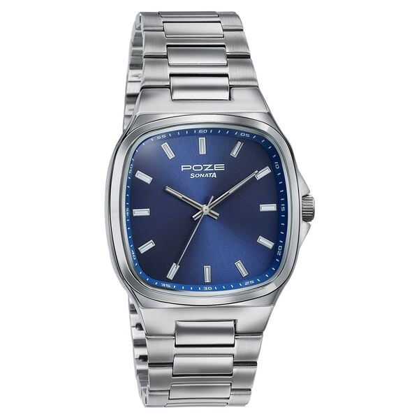 Poze Poze Quartz Analog Blue Dial Silver Metal Strap Watch For Men - image number 2