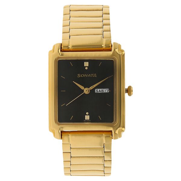 Sonata Quartz Analog with Day and Date Black Dial Stainless Steel Strap Watch for Men - image number 0