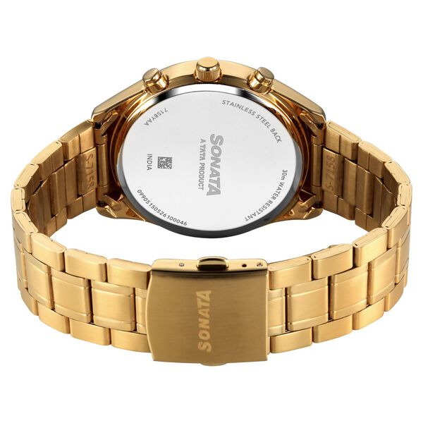 Sonata Summit Quartz Multifunction Green Dial Golden Metal Strap Watch For Men - image number 6