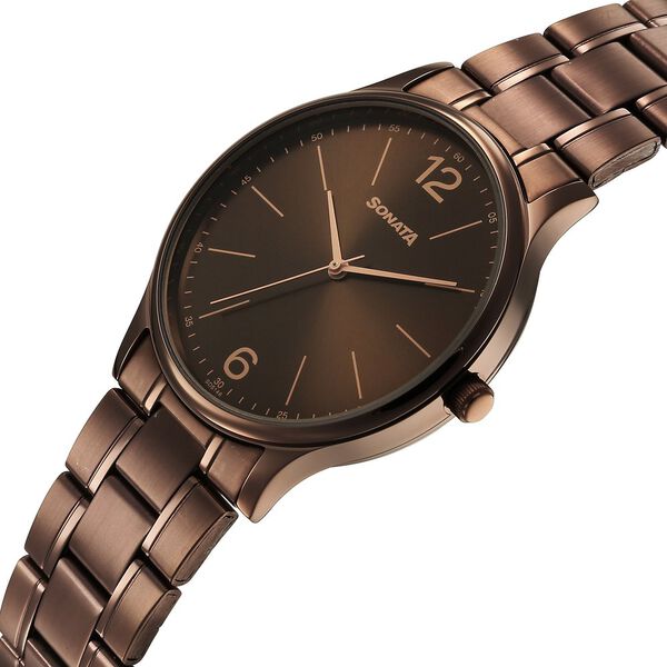 Sonata Aspire Quartz Analog Brown Dial Stainless Steel Strap Watch For Men - image number 2