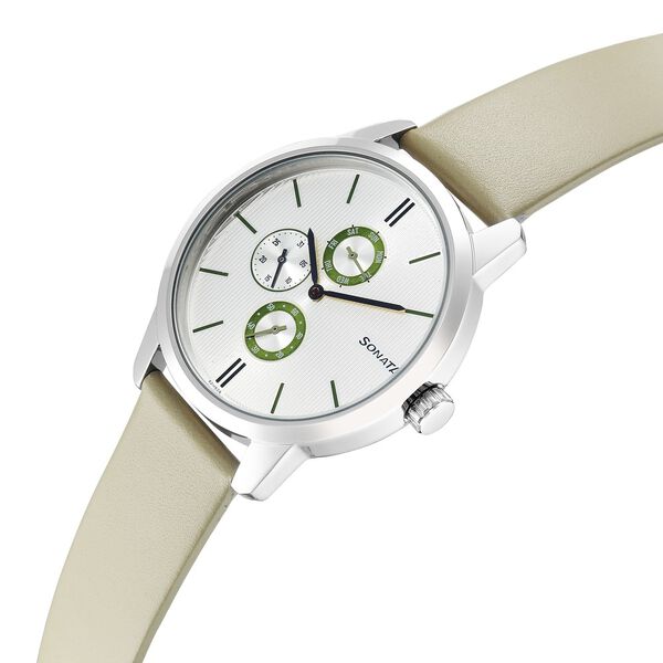 Sonata Quartz Multifunction Silver Dial Leather Strap Watch for Men - image number 2