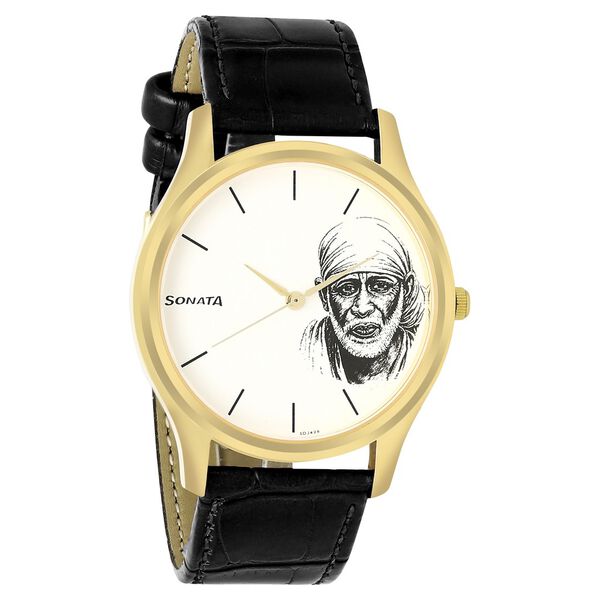 Sonata Quartz Analog White Dial Leather Strap Watch for Men - image number 1