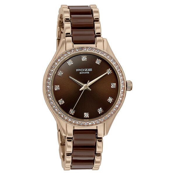 Sonata Poze Quartz Analog Brown Dial Metal & Plastic Strap Watch for Women - image number 2