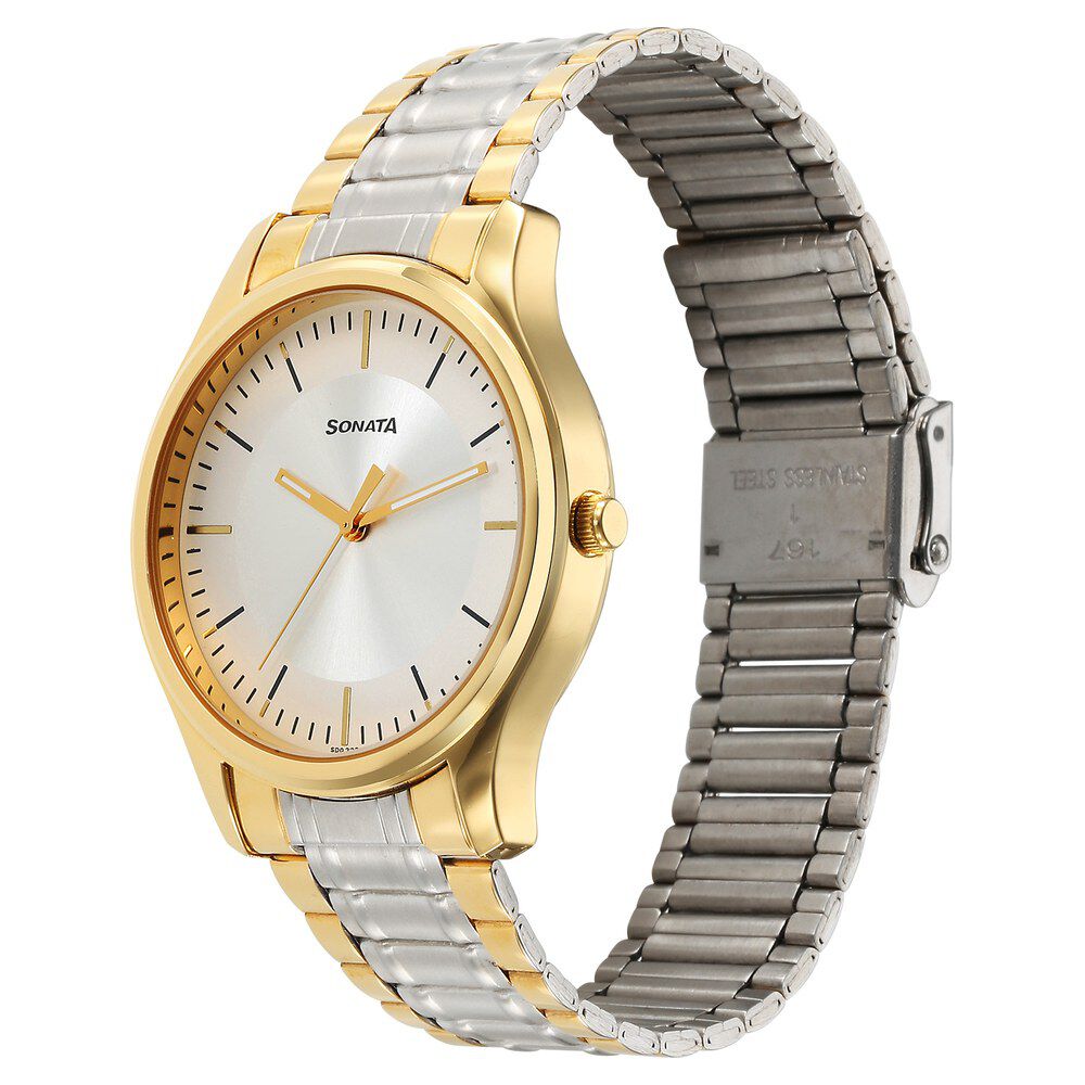 Buy Online Sonata Traditional Essentials Quartz Analog Silver Dial Stainless Steel Strap Watch for Men 77082bm01 Sonata