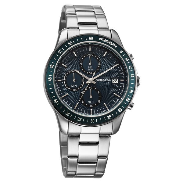 Sonata Chronos Quartz Analog with Date Blue Dial Silver Colour Stainless Steel Strap Watch For Men - image number 0