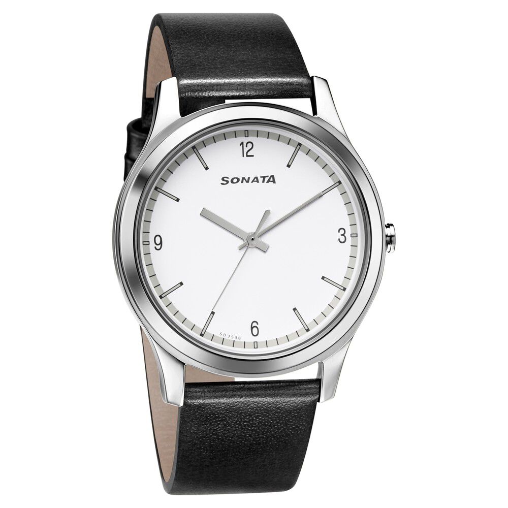 Buy Online Sonata Quartz Analog White Dial Leather Strap Watch for Men 7135sl04 p Sonata