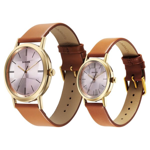 Sonata Pairs Quartz Analog Multicoloured Dial Leather Strap Watch for Couple - image number 1