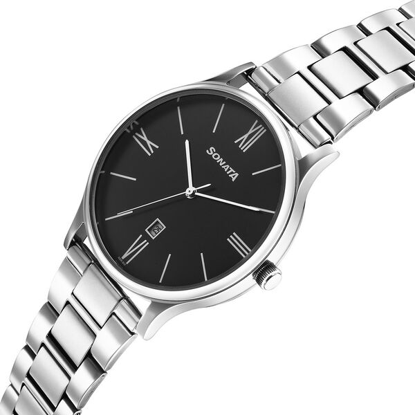 Sonata Aspire Quartz Analog with Date Black Dial Stainless Steel Strap Watch For Men - image number 1
