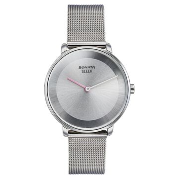 Sonata Sleek Quartz Analog Grey Dial Silver Stainless Steel Strap Watch for Women