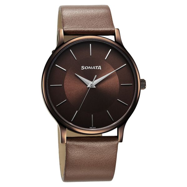 Sonata Aspire Quartz Analog Brown Dial Leather Strap Watch for Men - image number 0