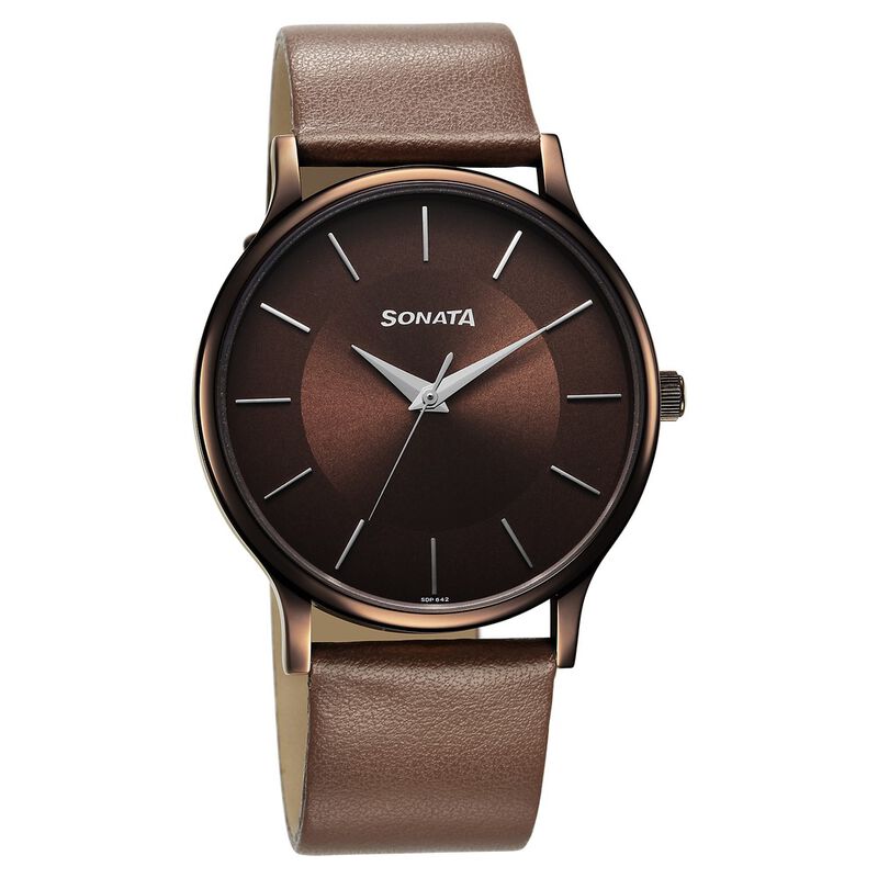 Buy Online Sonata Aspire Quartz Analog Brown Dial Leather Strap