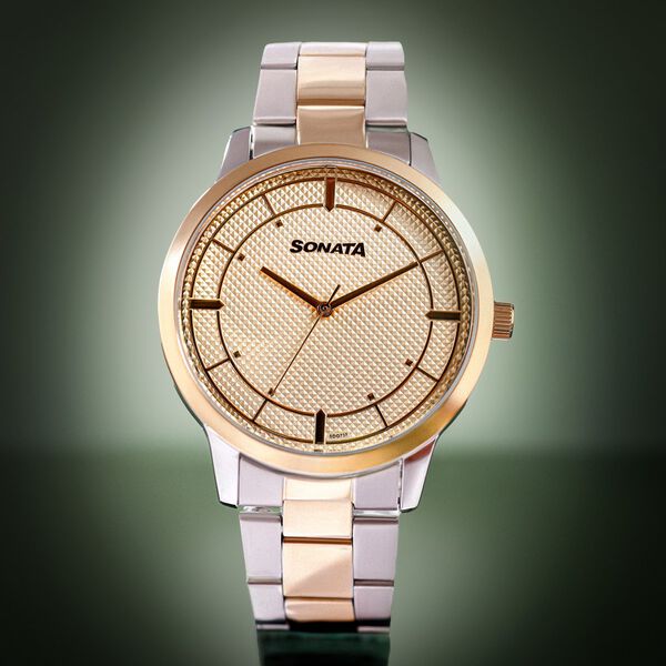 Sonata Quartz Analog Golden Dial Two Toned Stainless Steel Strap Watch For Men - image number 0