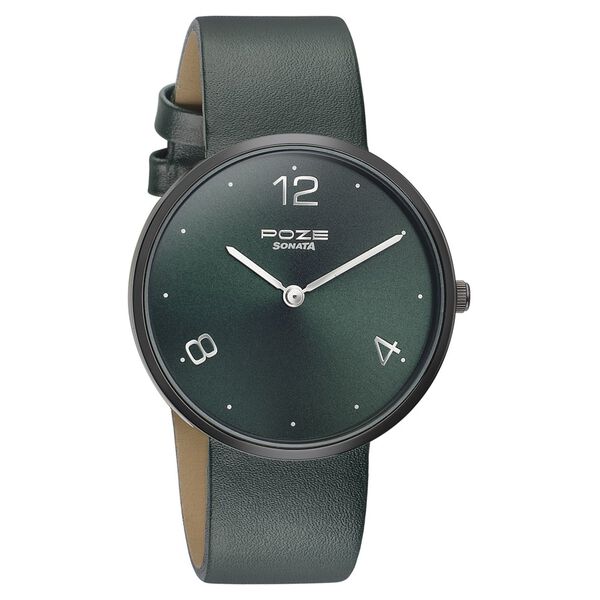 Sonata Poze Quartz Analog Green Dial Leather Strap Watch for Men - image number 1