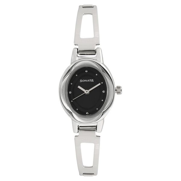 Sonata Quartz Analog Black Dial Stainless Steel Strap Watch for Women - image number 0