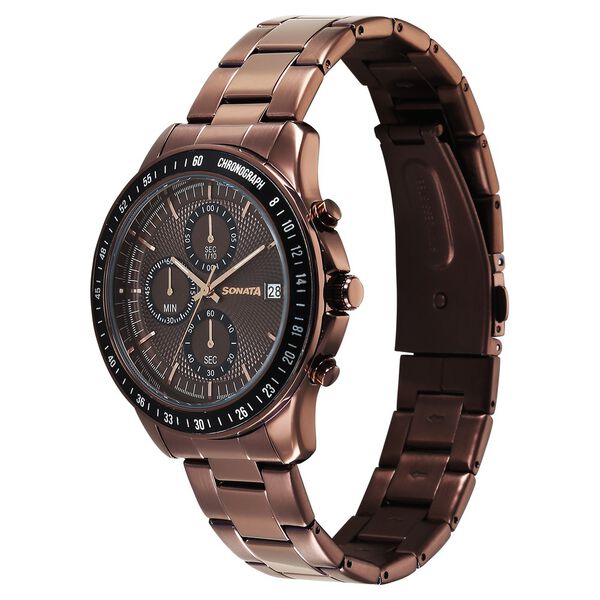 Sonata Chronos Quartz Analog with Date Brown Dial Brown Colour Stainless Steel Strap Watch For Men - image number 1