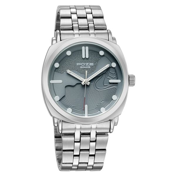 Poze By Sonata Quartz Analog Blue Dial Silver Metal Strap Watch For Men - image number 1