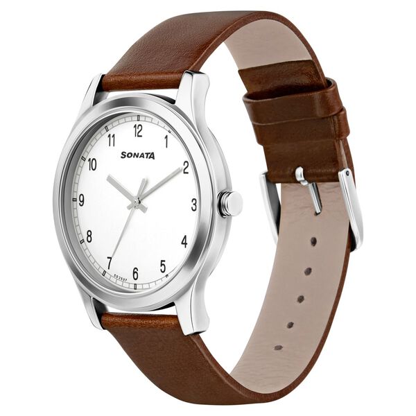 Sonata Quartz Analog White Dial Leather Strap Watch for Men - image number 1