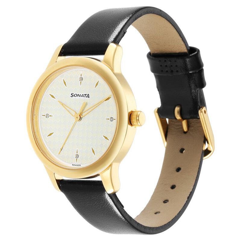 Sonata Classic Gold White Dial Leather Strap Watch for Women - image number 1