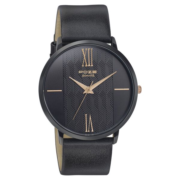 Poze by Sonata Quartz Analog Black Dial Leather Strap Watch for Men - image number 1