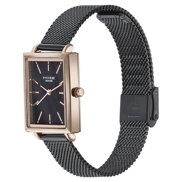 Sonata Poze Quartz Analog Black Mother Of Pearl Dial Black Color Stainless Steel Strap Watch For Women - image number 3