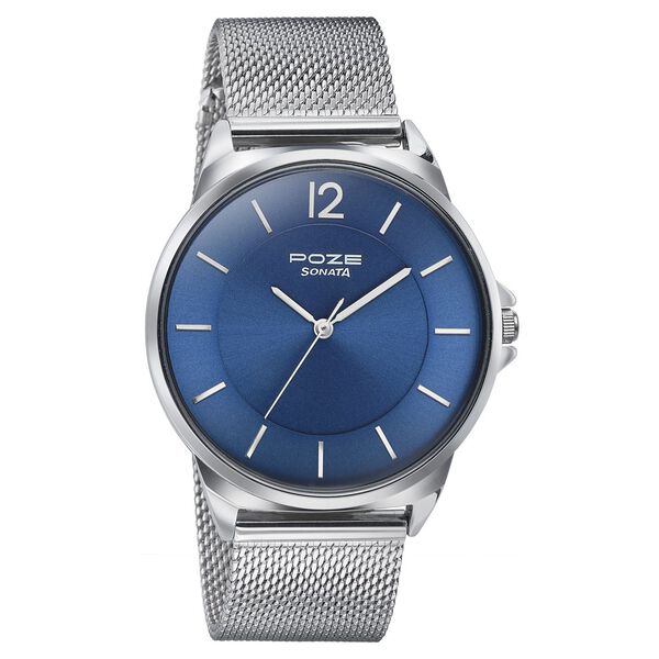 Sonata Poze Quartz Analog Blue Dial Silver Color Stainless Steel Strap Watch For Men - image number 2