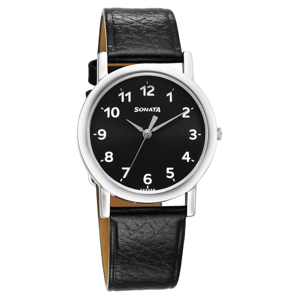 Sonata black shop belt watch
