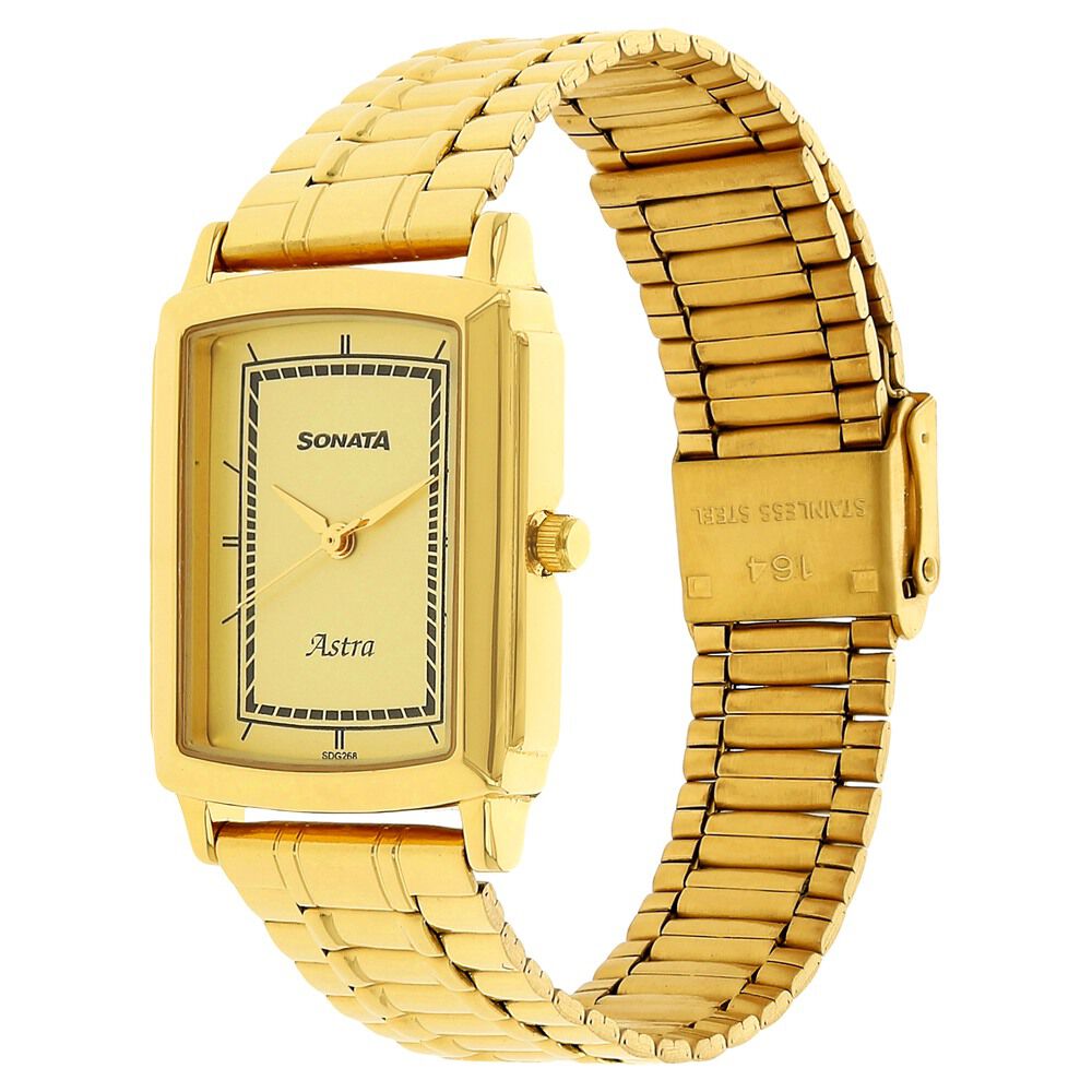 Buy Online Sonata Quartz Analog Champagne Dial Stainless Steel Strap Watch for Men nk77059ym04 Sonata
