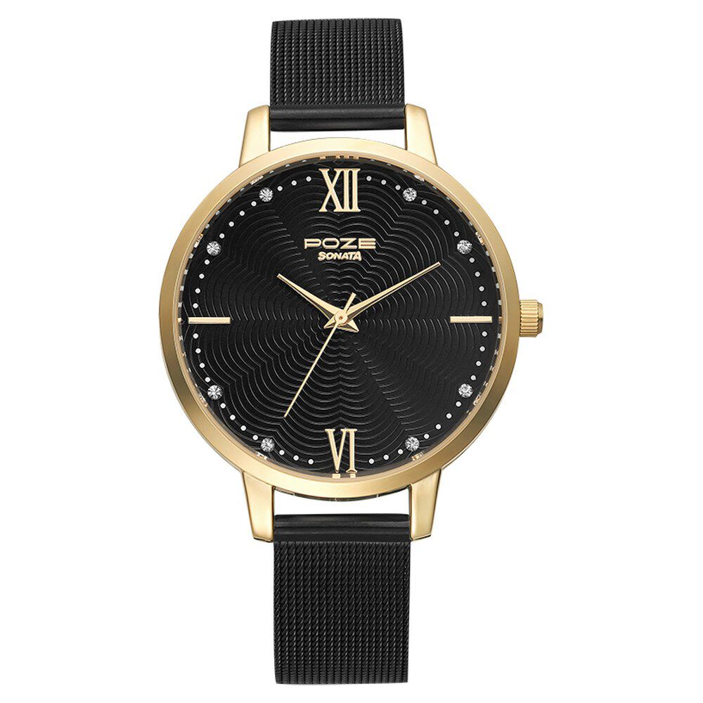 Buy Online Poze by Sonata Quartz Analog Black Dial Stainless Steel