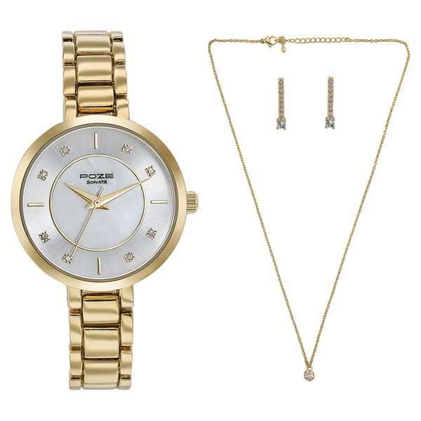 Sonata Poze Quartz Analog White Dial Metal Strap Watch For Women - image number 1