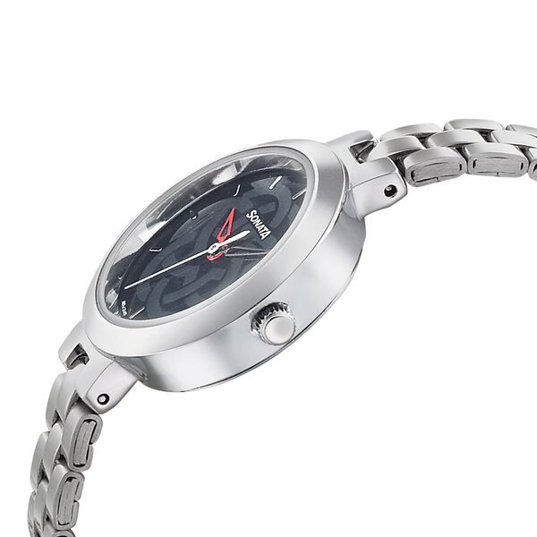 Sonata Quartz Analog Black Dial Stainless Steel Strap Watch for Women - image number 2