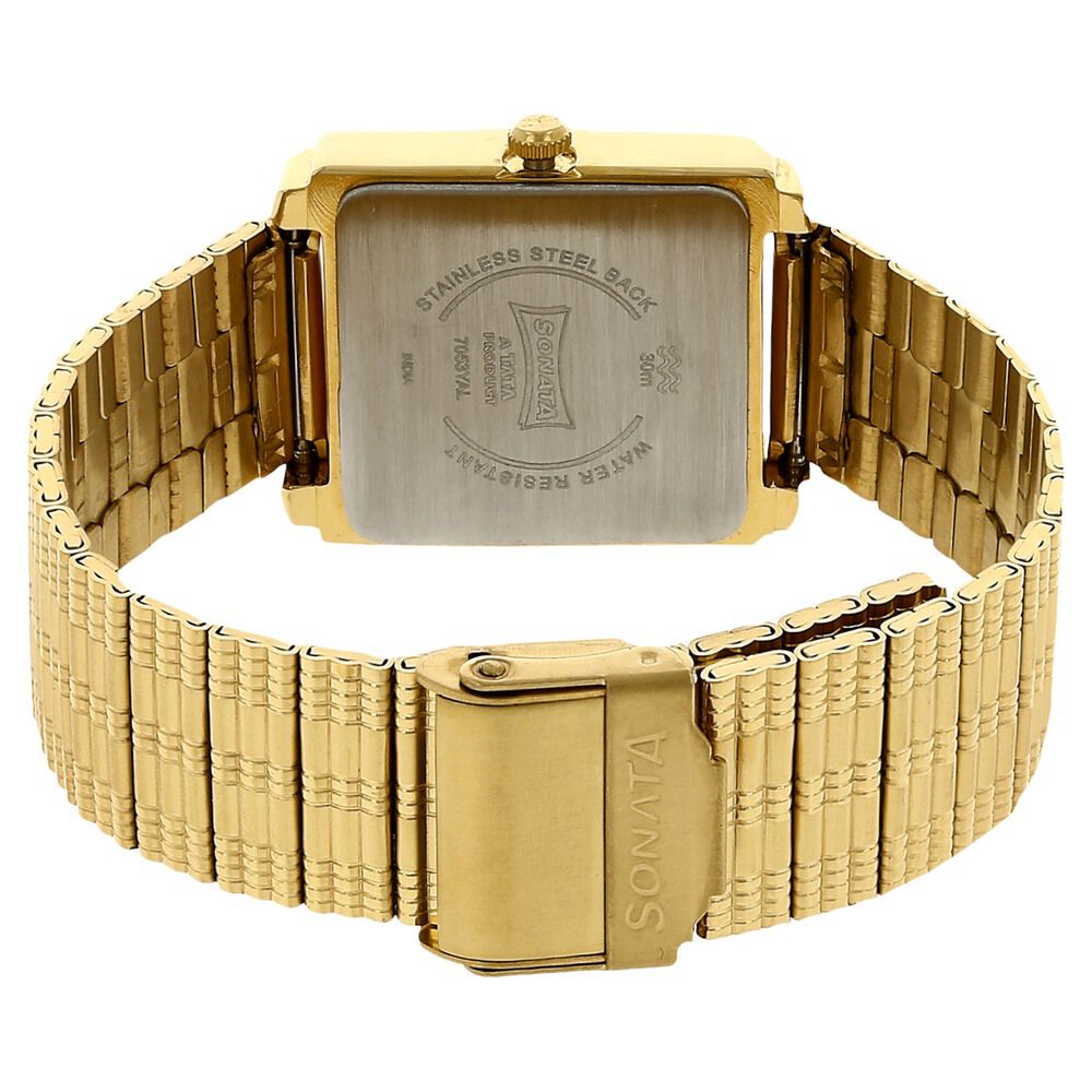 Buy Online Sonata Quartz Analog with Day and Date Champagne Dial Stainless Steel Strap Watch for Men np7053ym08 Sonata