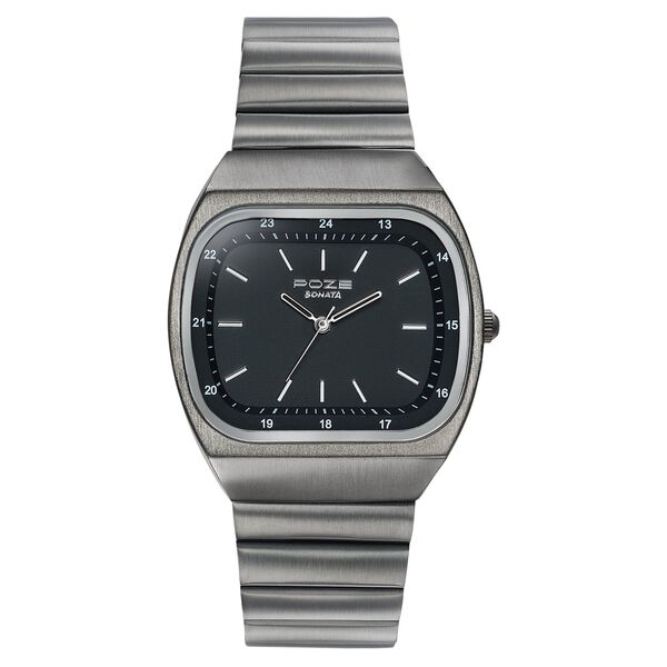 Poze Poze Quartz Analog Black Dial Grey Metal Strap Watch For Women - image number 1