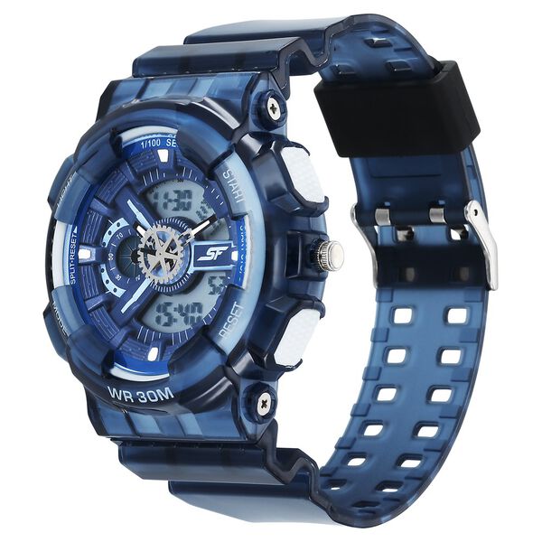 Sonata SF Spectra Quartz Digital Blue Dial Translucent Blue PU Strap Watch For Men - image number 1